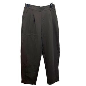 NWT EVALESS Women's Olive Green Pleated Elastic Waist Trouser Pants Size M 28x27